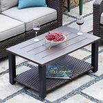 Grand patio Outdoor Coffee Table with Wicker Storage, 40 Inch Side Table Modern Rectangle with Faux Wood Tabletop Fits with Conversation Set