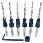 FTG USA Wood Countersink Drill Bit Set 6 Pc #8 (11/64") with Parabolic Flute, Tapered Drill Bit, Depth Stop Collar and Hex Wrench