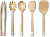 Caraway Wooden Utensil Set - 5 Piece Cooking Utensil Set - Spoon, Server, Scraper, Spatula, & Tongs - Made From FSC-Certified Birch Wood - No Microplastics