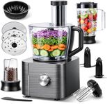 TopStrong Food Processor, 11-in-1 Food processor and Blender with Chopping Blending Kneading Grinding Whisking Juicing, 3 Speeds Plus Pulse, 3.2 L Bowl and 1.5L Jug Blender, Grey, 1100W
