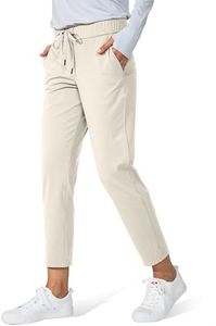 Women's Pants 2 Deep Pockets 7/8 Stretch Sweatpants, Light Khaki, 3XL