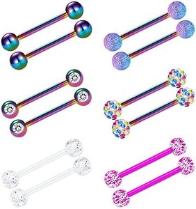 VCMART Nipple Rings Tongue Ring Surgical Steel Nipplerings Piercing Women Rainbow Barbells 14G 6 Pairs 5/8"