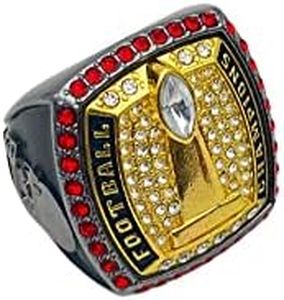 Discount Sports Rings USA Deluxe Football Championship Award/Football Player Ring/Team Award/Gunmetal Body Assorted Color and Gemstone (9, Champion, Red)