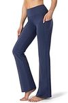 28"/30"/32"/34" Inseam Women's Bootcut Yoga Pants Long Bootleg High-Waisted Flare Pants with Pockets - blue - XX-Large/34"Inseam