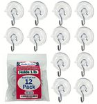 Wis-Sales -12 Pak Small 1 1/4-inch Pennsylvania Heavy Duty Suction Cup Hooks for Glass Windows. Signs Holiday Ornaments Suncatchers-(Holds 1 Pound)