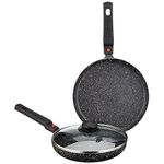 Amazon Brand - Solimo Aluminium 3 Piece Non-Stick Cookware Set with Detachable Handle | Granite Finish | Induction Base | Pfoa Free | High Temperature Resistant Exterior Coating | Black