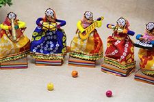 JH Gallery Recycled Material Magnetic Rajasthani Musician Bawla Puppets Idol 11 X 28 Cm Multicolor, 5 Pieces (Female Puppets)