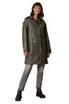 Roman Originals Women Waxed Coat with Hood - Ladies Hooded Winter Jacket with Pockets Autumn Long Longline Rainproof Windproof Showerproof Everyday Evening Work Smart Casual - Khaki - Size 18