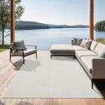 the carpet Mistra Heavy Duty Flat Weave Rugs Modern Design Ideal for Kitchen and Dining Room Trendy Colours Extra Flat Outdoor Rug Cream 160 x 220 cm