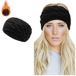 Winter Knitted Headband - Women Ear Warmer Headband Crochet Turban Twist Hair Band Fleece Lined Stretchy Headwrap Winter Thick Headbands For Womens (Black)