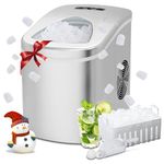 Techomey Ice Maker Machine for Countertop, Ice Cube Maker, 12 Kgs in 24 Hours, 6 Minutes Quick Ice Making, 2 Ice Cube Sizes, 2.2L Portable Ice Maker with Ice Cube Scoop and Basket, Sliver