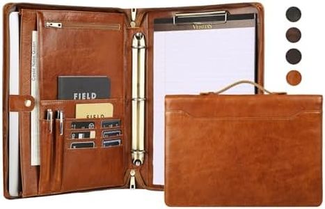 Personalized Padfolio for Men, 8.5 × 14” Legal Size Portfolio Organizer, Leather Binder 3 Ring, Leather Clipboard for Women, Leather Portfolio with Handle for 15-inch Laptop（Non-Custom, Oil-Brown)