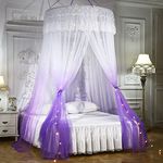 (Round Canopy, Purple and White) - Mengersi Princess Bed Canopy Romantic Round Dome Bed Curtains Mosquito Net for King Queen Full Twin Size Bed(Round Canopy, Purple and White)