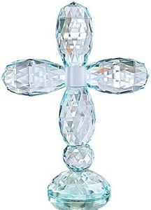 QFkris 7" Standing Cross Crystal Decorative Cross Glass Cross Ornaments for Table Shelf Tabletop Crosses for Home Decor