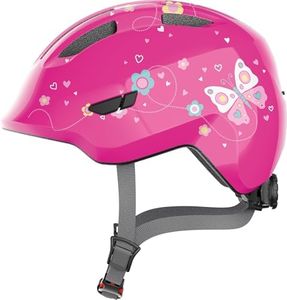 ABUS Casque pour enfants Smiley 3.0 - Casque de vélo avec ajustement profond, designs adaptés aux enfants & place pour une tresse - pour filles et garçons - Rose avec motif de papillons, taille S