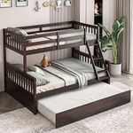 Giantex Twin Over Full Bunk Bed with Trundle, Convertible Platform Bed Frame with Ladder, Solid Wood Frame & Safety Guardrails, Space-Saving Bunk Bed for Teens & Kids, No Box Spring Needed, Espresso