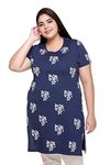 In Love Women's Longline Half Sleeve Plus Size Side Slits Side Pocket All Over Printed Tshirt Denim MixXL