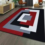 B&B Beautiful Geometric Pattern Area Rugs for Bedroom Living Room - Thick Non Slip Geometric Indoor use Carpet Area Rug for Hallway, 120 x 170 cm, Black Red