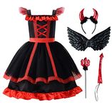 ReliBeauty Kids Devil Costume Girls Halloween Dress Up with Accessories,Black and Red,10-12/150