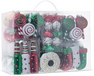 R N' D Toys Candycane Ornament Set – Christmas Candy Cane Shatterproof Balls and Hanging Ornaments for Indoor & Outdoor Christmas Xmas Tree, Holiday Party, Home Décor -82 Piece Set (Red Green & White)