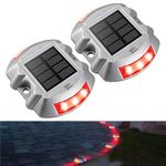 Epyz Solar Road Stud Light Outdoor Waterproof 6 LED Deck Lights for Driveway, Dock, Markers, Step, Staircase Ground, Sidewalk, Yard [ Aluminium Alloy] [ Pack of 2, Red Flashing ]