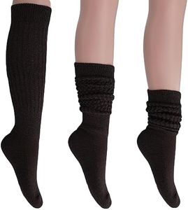 AWS/American Made Slouch Socks Cotton Scrunch Knee Extra Long Socks (Brown, 1)
