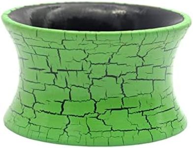 Sunken Spring - Handmade Concave Shaped Wooden Bangle Hand Painted in Classic Green & Processed to Crackle Finish Revealing Black Base Color in a Pure Cotton Designer Gift Bag for Girls & Women, US:MEDIUM-LARGE(INNER DIAMETER: 66mm or 2.6Inches), Wood