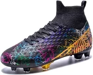 TerGisisi Youth Soccer Cleats Mens Womens Training Football Cleats Lightweight High-top Soccer Shoes Non-Slip Spike Futsal, Tacos de Futbol para Hombre, Black/Gold/Mercurial, 4.5 Men