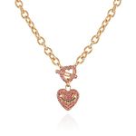 Juicy Couture Goldtone and Rose Heart Pendant Toggle Necklace For Women, One Size, Metal, glass stone