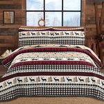 CHESITY Rustic Quilt Bedding Set King Size Quilt Bedspread Plaid Quilts Lodge Cabin Bedding Coverlet Deer Bear Paw Printed Reversible Lightweight Black White Patchwork Bed Cover Country Decor