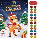 WERNNSAI Pin The Nose on the Elk - Christmas Party Game Supplies for Kids Christmas Game Poster with 24 Pcs Reusable Stickers Christmas Party Indoor Decorations Xmas Gift Holiday Game