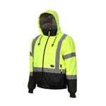 Pioneer High Vis Safety Bomber Jacket for Men – Waterproof Reflective Rain Gear – Class 3 – Detachable Hood – Yellow/Black