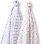 SwaddleDesigns 2 Large Receiving Swaddle Blankets for Baby Boys/Girls, Soft Premium Cotton, 1 Flannel + 1 Marquisette, Boutique Quality, Best Shower Gift, SwaddleDuo Lavender Peace Love Award Winner,