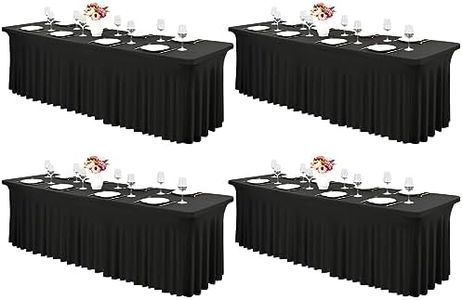 4 Pack 8Ft Spandex Fitted Table Skirts Black Stretch Table Cloth with Skirt Washable Wrinkle Resistant Table Skirt for Rectangle Tables, Fitted Elastic Table Cover for Weddings Banquets Events