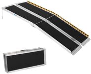 8 FT Portable Wheelchair Ramp, Wheel Chair Ramps for Homes with Transition Plate, Aluminum Wheelchair Ramp with Non-Skid Surface and Reflective Strips, Weight Capacity Up to 600 Lbs