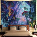 HASTHIP® Sunset Wall Tapestry Forest Tree Tapestry Mountain Wall Hanging Psychedelic Nature Landscape Tapestry Home Decoration for Bedroom Living Room (51"X59") (aqua 3)