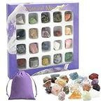 20 Gemstones Chakra Crystals Stone Set,Natural Crystals Gem Stones Set with Gift Box for Kids Beginners Healing Stones Reiki Healing and Yoga Practioner Anxiety Relief Meditation Relaxation