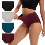 INNERSY Women's Underwear Ultra High Waist Briefs Full Coverage Cotton Panties 4-Pack(Dark Basics,Large)