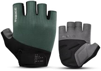 INBIKE Cycling Gloves for Men Women, Shock-Absorbing Memory Gel Padded Road Bike Gloves, Bicycle Breathable Half Finger Touchscreen Reflective Biking Gloves Green X-Large
