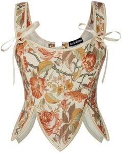 Women's Renaissance Corset Tops Floral Boned Bodice Orange Floral 14