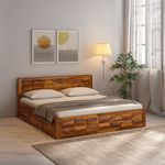 wakeup INDIA Arcadia Sheesham Solid Wood King Size Bed with Storage | 3-Year Warranty | Rosewood Double Cot | Noise-Free Design (4 Compartments, Size: 78x72 Inches, Natural Finish)