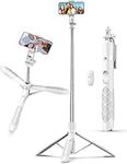 71" Cell Phone Selfie Stick Tripod, Smartphone Tripod Stand with Remote, Extendable Phone Tripod & Travel Tripod Compatible with iPhone 15/14/13 Pro Max/Android/Camera/Gopro (White)