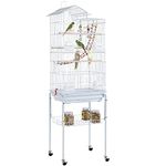 Yaheetech Large Roof Top Budgie Cage Bird Cage with Stand Rolling Metal Parrot Cage for Cockatiels/Parakeets White