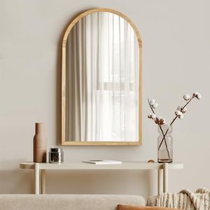 Oikiture Arched Wall Mirror Wooden Frame Arched Vanity Mirror Home Decro 86 x 50cm