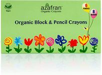 Azafran Kids Safe Crayons - Hypoallergenic, Plant-Based, Non-Toxic - Combo Set with 8 Block Crayons & 6 Pencil Crayons, Multi-Color - Perfect for Pre-School Drawing