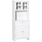 HOMCOM 64.6" Tall Kitchen Pantry Storage Cabinet, Freestanding Buffet Hutch with Glass Doors, Drawer, Microwave Space and Adjustable Shelves, White