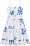 COZYEASE Girls' Floral Print Ruched Bust Ruffle Hem Sleeveless High Waist Cami Dress Boho Short Dresses Blue and White 9 Years