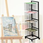 BERPET Art Drying Rack with Lockable Wheels, Painting Drying Rack with 36 Removable Shelves, Canvas Rack Art Storage for Classrooms, Art Studio, Art Clubs,13 3/4" D x 17 1/2" W x 55 1/2" H - Black