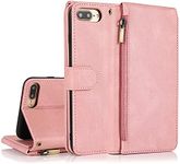 GoshukunTech for iPhone 6 Plus/6s Plus Case,for iPhone 7 Plus/8 Plus Case[ 8 Card Slots & 1 Zipper Coin Purse] Leather Wallet Flip Cover with Wrist Starp for iPhone 6 Plus/6s Plus/7 Plus/8 Plus-Pink