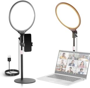 NEEWER Basics 10.5" Desk Ring Light w Stand/Phone Holder/Timer, Full Screen 15W Dimmable LED Selfie Panel Lighting for iPhone Recording Streaming Laptop Webcam Video Conference, USB A Power ONLY, R10